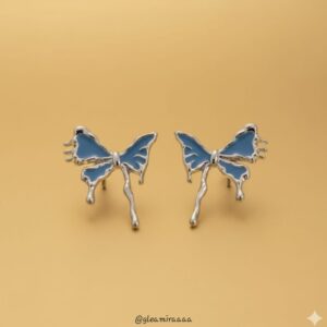 blue enamel dripping bow earrings