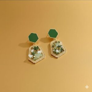 emerald green crystal square stud earrings: