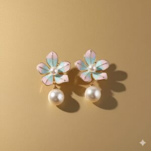 pastel enamel floral pearl drop earrings