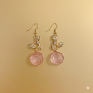 rose & leaf drop earrings