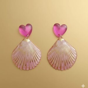 seashell heart drop earrings (light pink)
