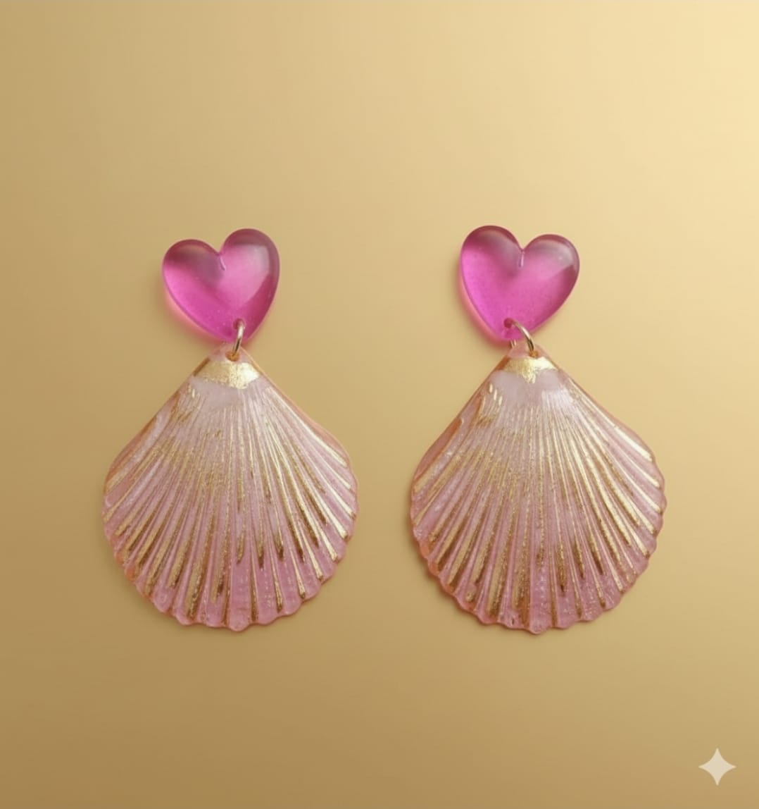 seashell heart drop earrings (light pink) seashell heart drop earrings (light pink)