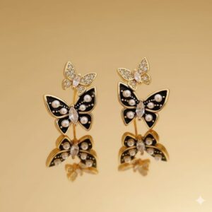 fluttering pearl & diamond butterfly earrings