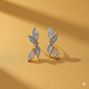 blue leaf crystal drop earrings