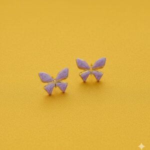 gold edged blue enamel heart stud earrings