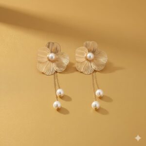 brushed gold disc drop earrings